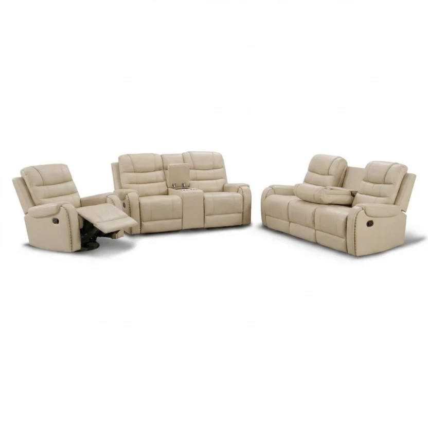 KImberly 6035-Beige Half-leather Manual Swivel 6 Seater Recliner (Finish Colour - Beige, DIY(Do-It-Yourself))