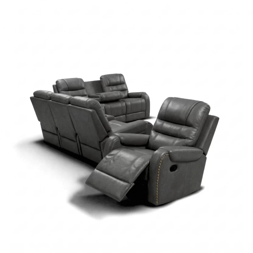 KImberly 6035-Grey Half-leather Manual Swivel 6 Seater Recliner (Finish Colour - Grey, DIY(Do-It-Yourself)) - Image 3