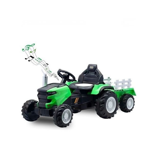 12V Kids Electric Ride-On Tractor with Detachable Trailer and Music - Green - Image 2